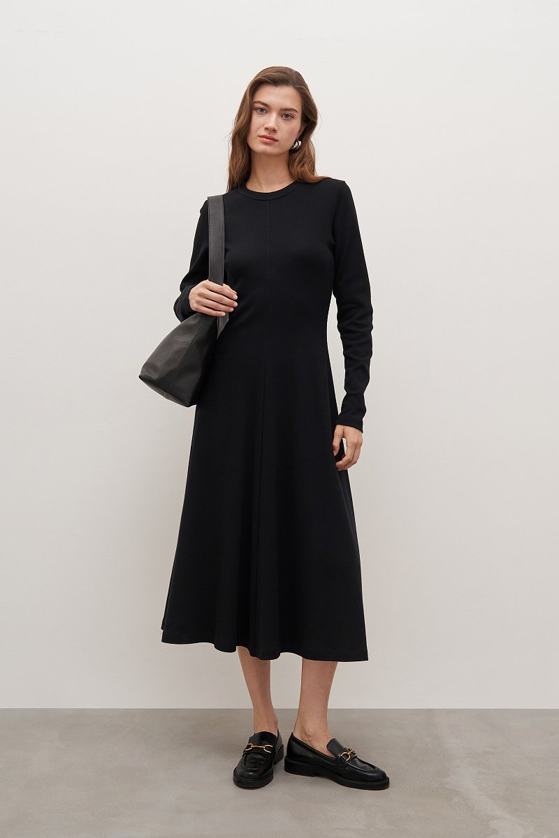 Трикотажное платье с длинным рукавом, цвет Черный, артикул: FAD110210_619. Купить в интернет-магазине FINN FLARE